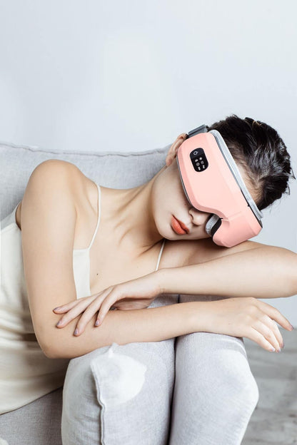 Eye Massager with Airbag Kneading,Constant Temperature Hot Compress, Multi-Frequency Vibration and Bluetooth Music (Large, Pink)