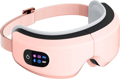 Eye Massager with Airbag Kneading,Constant Temperature Hot Compress, Multi-Frequency Vibration and Bluetooth Music (Large, Pink)