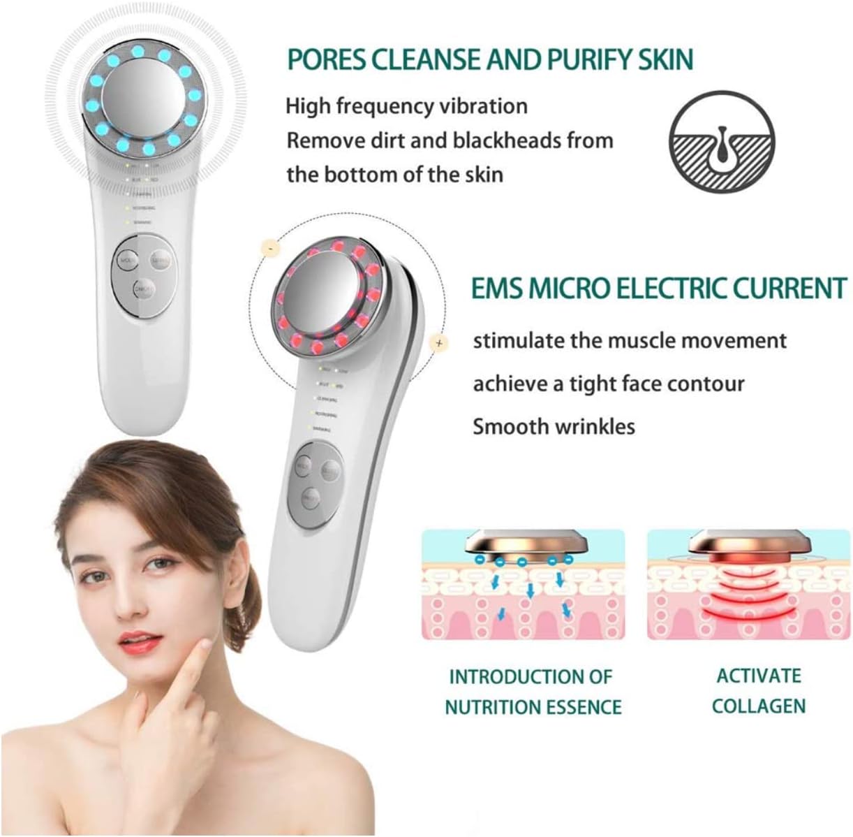 Facial Massager, Skin Care Tools 7 in 1 Face Lifting Machine, Galvanic Facial Machine Face Tightening Machine for Skin High Frequency Facial Machine